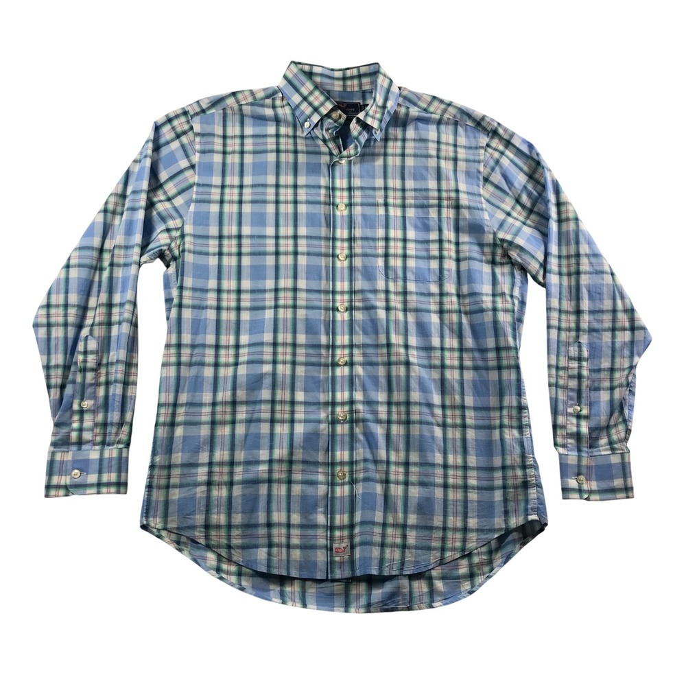 Vineyard Vines Mens Classic Fit Murray Shirt Blue Green Plaid Cotton Size M